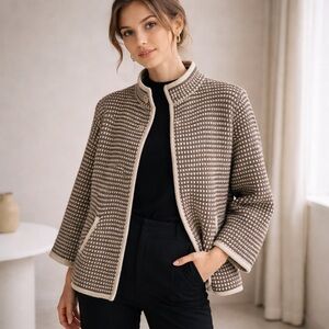 Windsmoor Alpaca Wool Knit Jacket Taupe Cream Textured Cardigan Coat Size Large